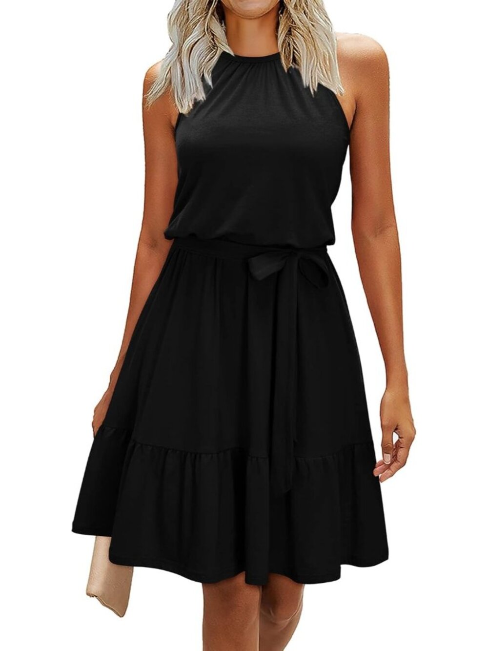 Women's Black Fashion Summer Halter Dresses Casual Sleeveless Ruffle Sundress
